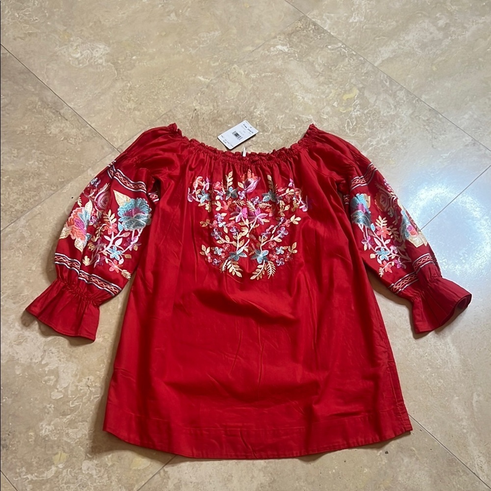 💕Red Embroidered Peasant Dress💕